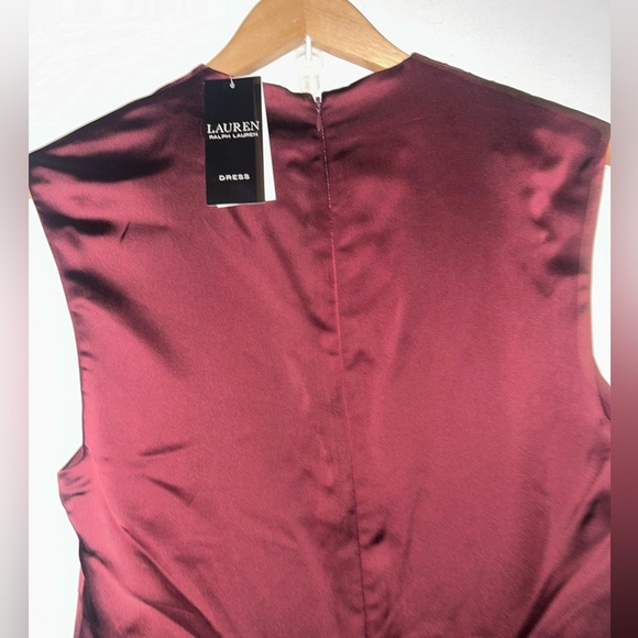 Lauren Ralph Lauren Satin Charmeuse Mock Neck Cocktail Dress (Vintage Burgundy) - Picture 6 of 12